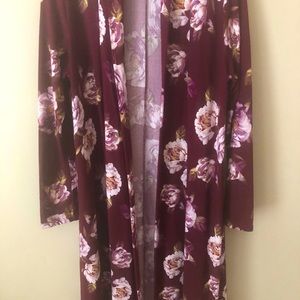 Maroon floral long sweater. Size M
